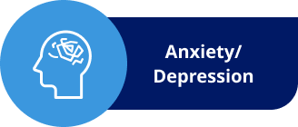 Head icon with jumbled lines for the brain indicating "anxiety/depression"
